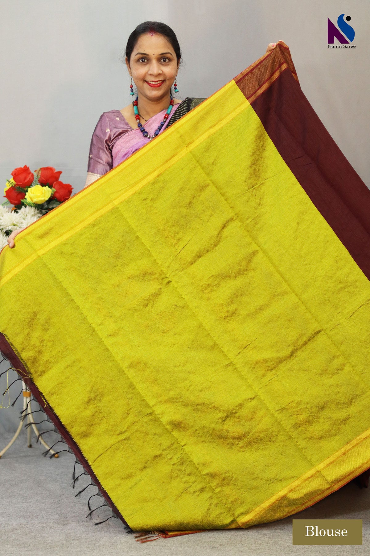 Premium Coffee Color Flema Silk Saree with Lemon Yellow Pallu – Graceful Dolabery Handloom Design
