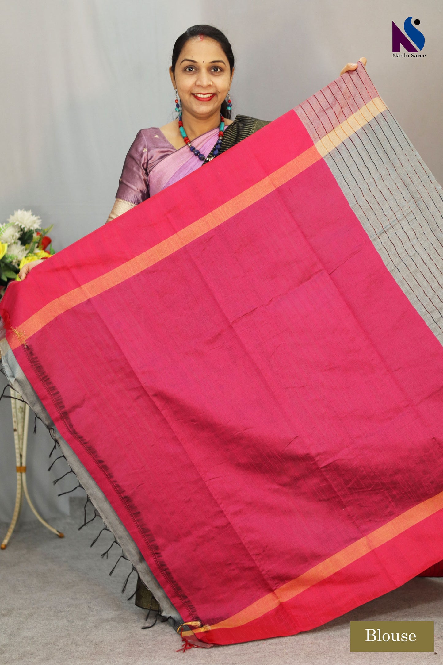 Grey color handloom saree with classic Pochampally geometric design