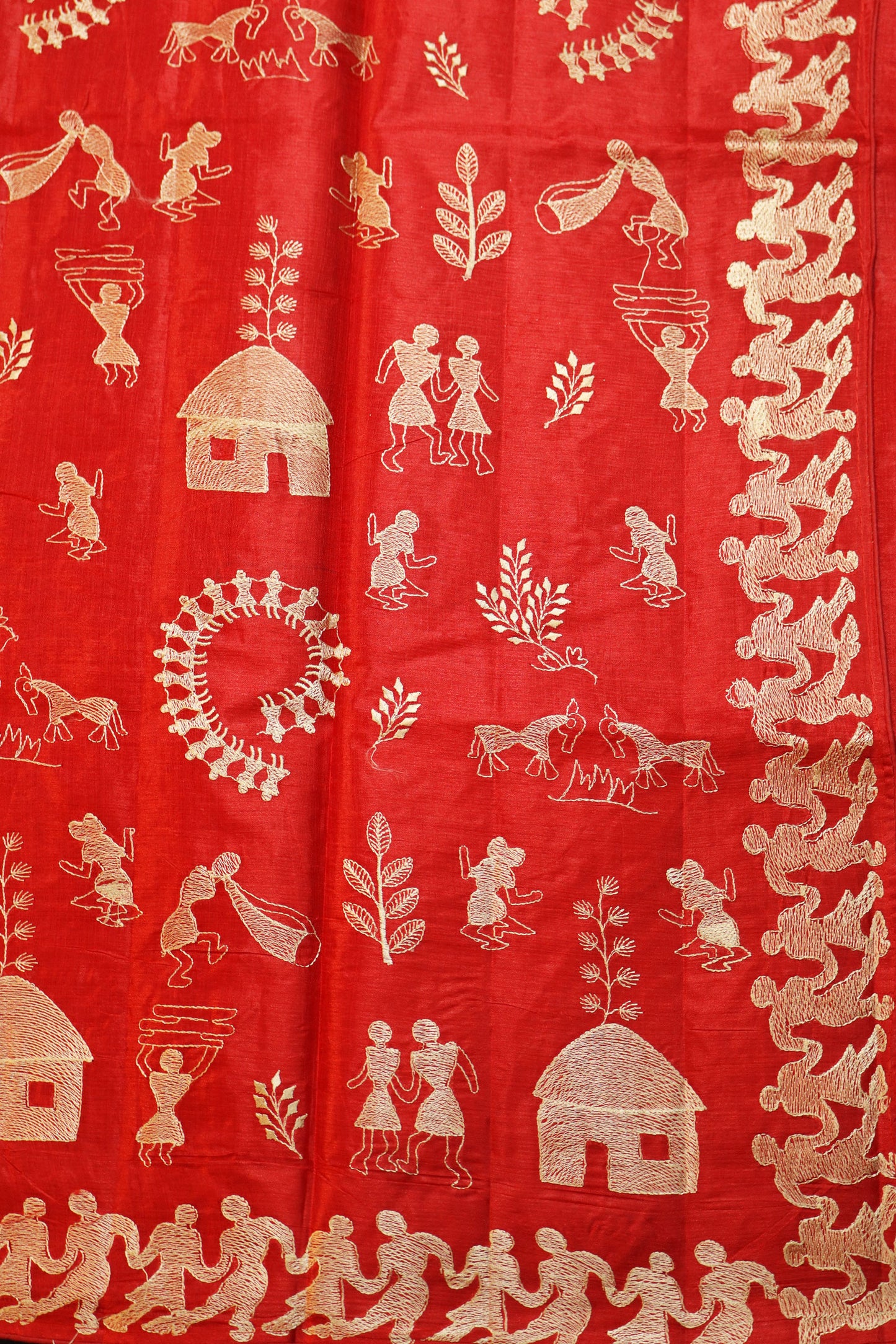 Designer Light Red Tussar Silk Saree Handloom Crafted With Elegant Embroidered Details