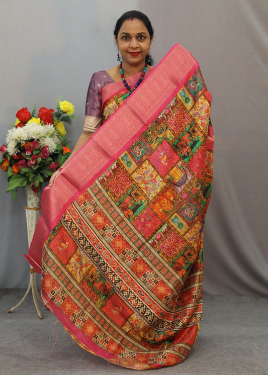 Lightweight semi Cotton Silk Saree Adorned with Detailed Floral Artwork for a Rich Finish