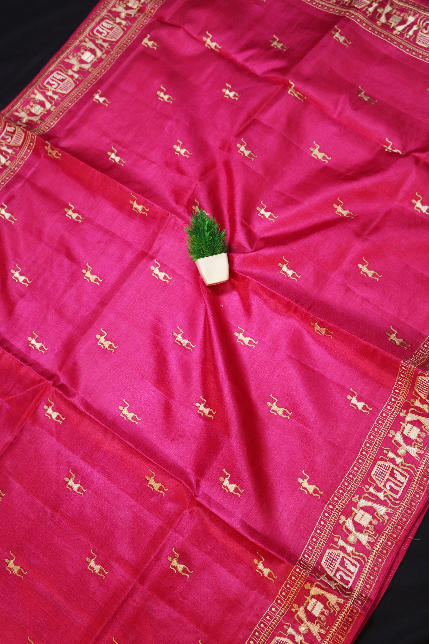 Classic Pink Tussar Silk Saree Handloom Made With Heavy Look Comfort embroidery
