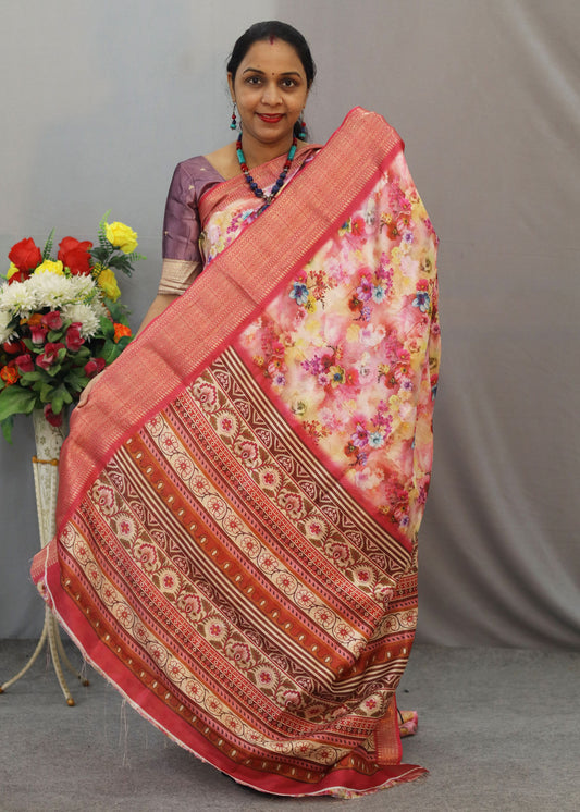 Beautiful semi Cotton Silk Saree Showcasing Fine Floral Motifs and a Premium Texture
