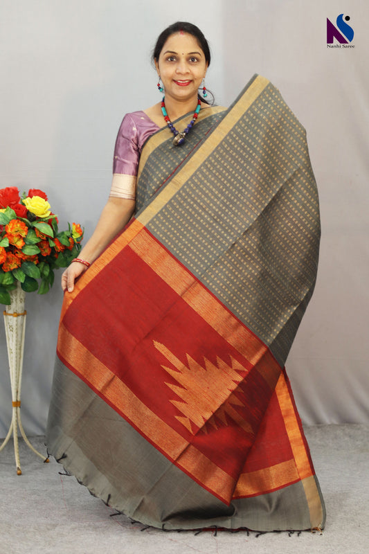 Timeless grey handloom saree with graceful detailing and charm