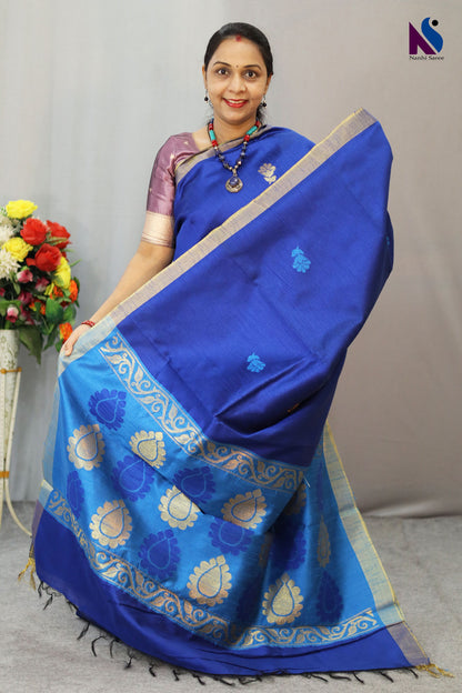 Elegant blue shade designed with fine traditional handloom weaving saree