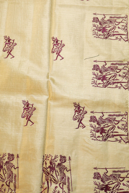 Handwoven Natural Tussar Silk Saree Featuring Fine Embroidery And Authentic Texture