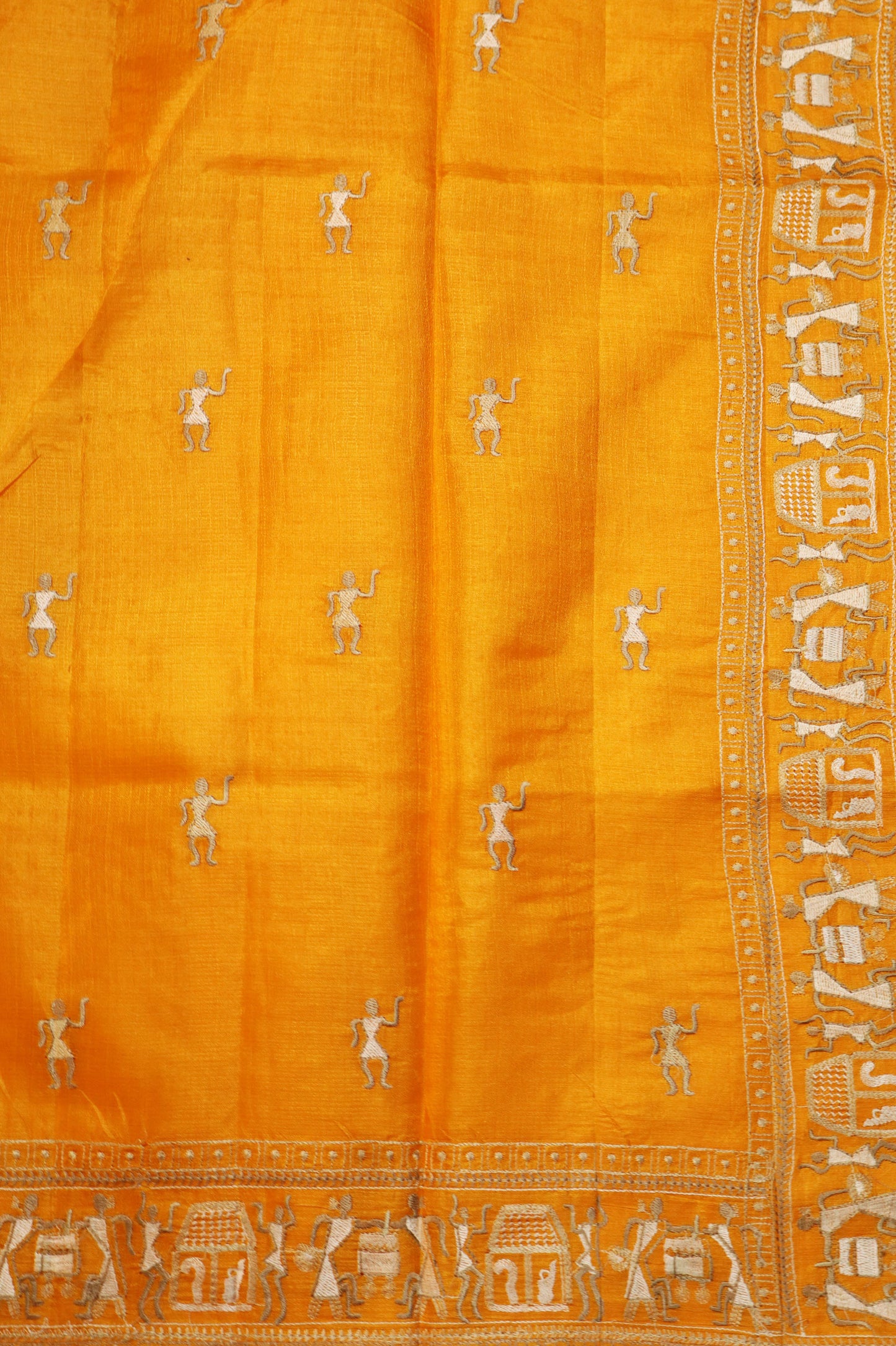 Designer Orange Tussar Silk Saree Handloom Crafted With Elegant Embroidered Detailing