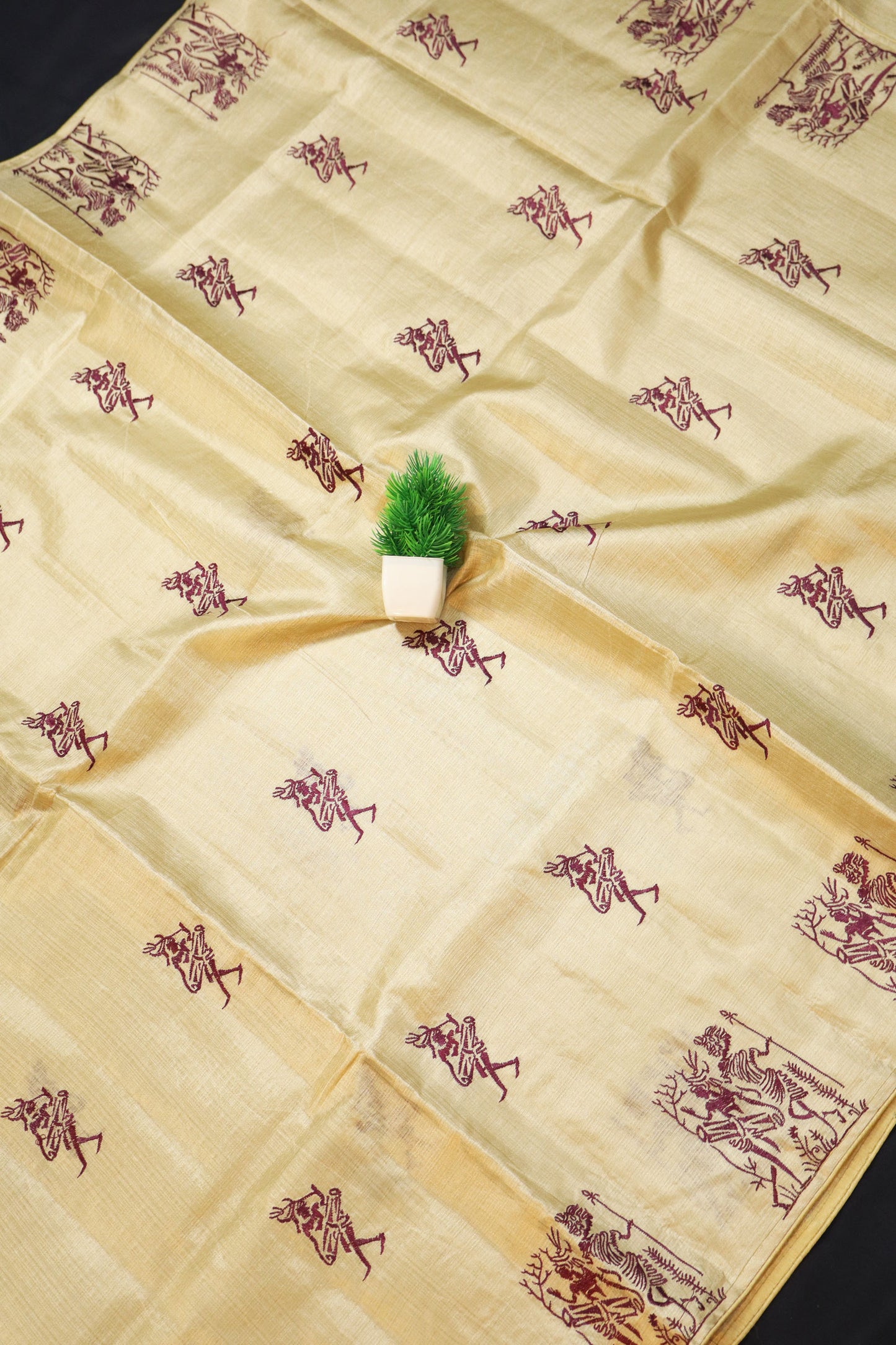 Handwoven Natural Tussar Silk Saree Featuring Fine Embroidery And Authentic Texture