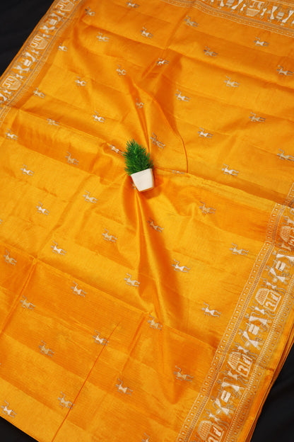 Designer Orange Tussar Silk Saree Handloom Crafted With Elegant Embroidered Detailing