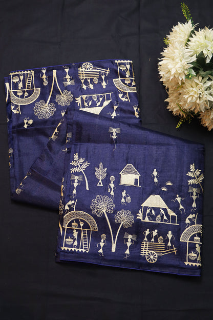 Soft Dark Blue Shade Handloom Tussar Silk Saree Designed For Premium Comfort