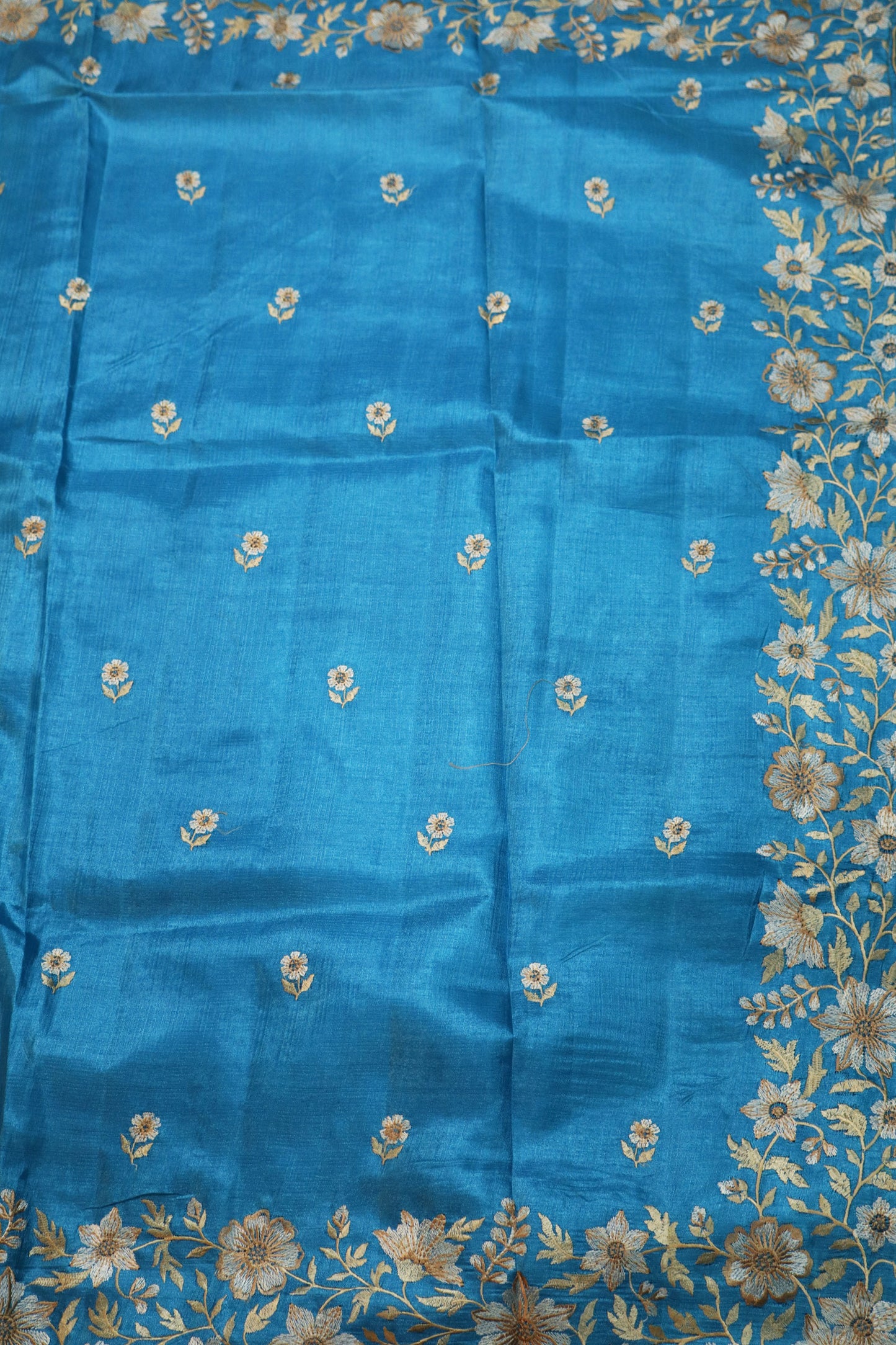 Handloom Turquoise Tussar Silk Embroidered Lightweight Premium Comfortable Elegant Saree