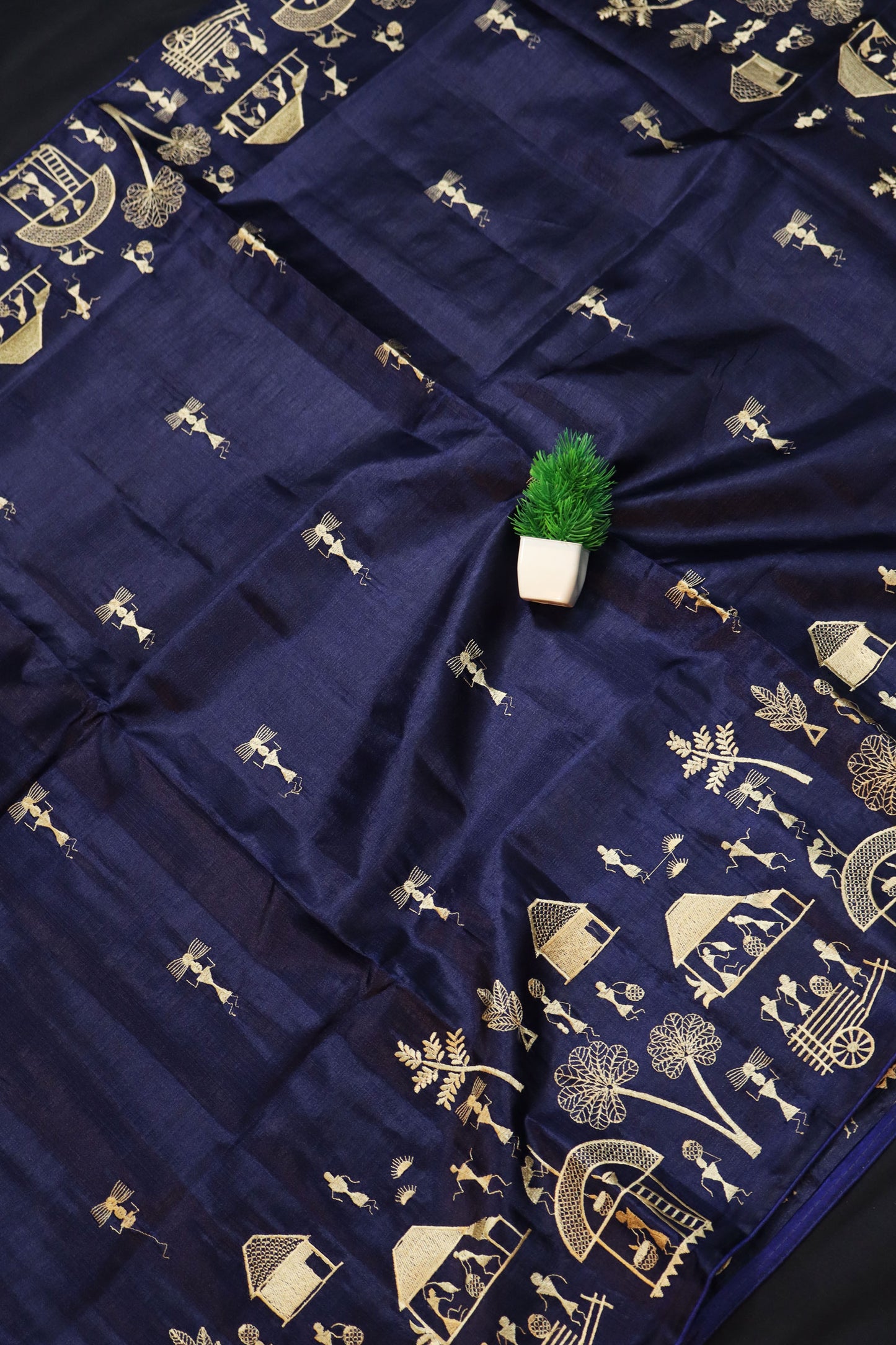 Soft Dark Blue Shade Handloom Tussar Silk Saree Designed For Premium Comfort