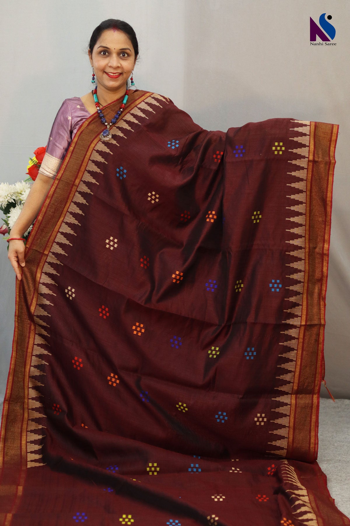 Premium Coffee Color Flema Silk Saree with Lemon Yellow Pallu – Graceful Dolabery Handloom Design