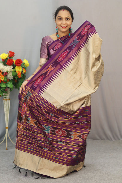 Handwoven Flema Silk Saree tussar colour Ikkat Charm.