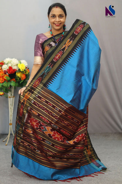Charming Handloom flema silk Saree with Turquoise Colour Pochampalli Design ekkat border