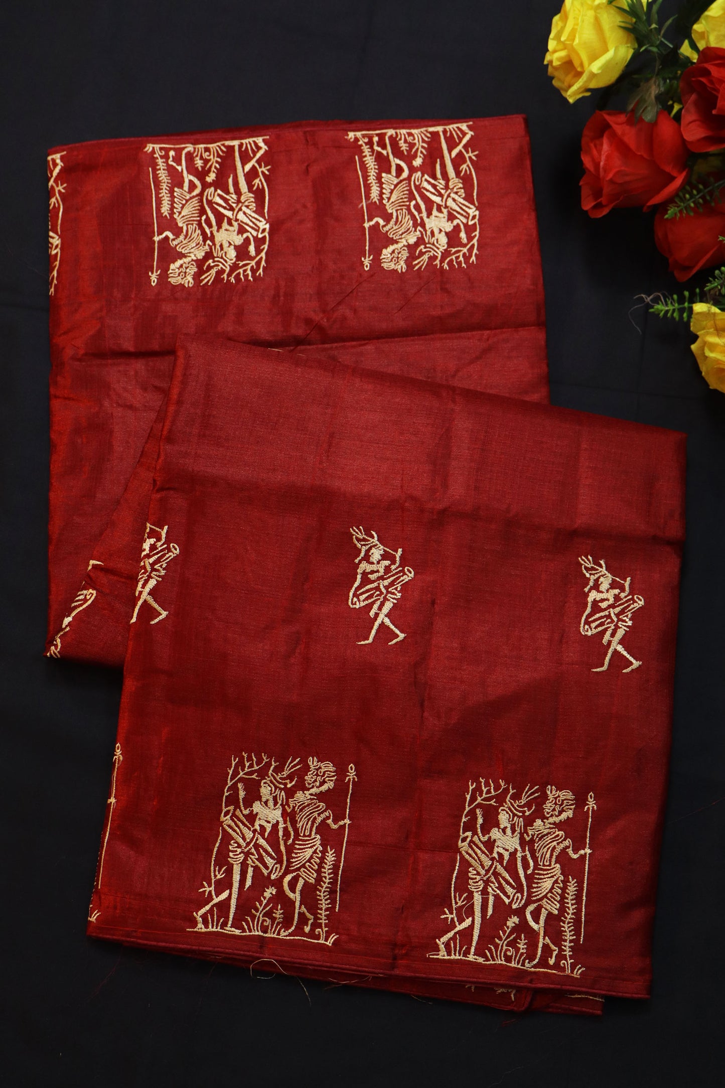 Traditional Handloom Wine Red Tussar Silk Saree Offering Luxury And All Day Comfort
