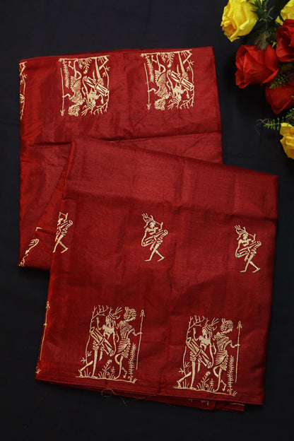 Traditional Handloom Wine Red Tussar Silk Saree Offering Luxury And All Day Comfort