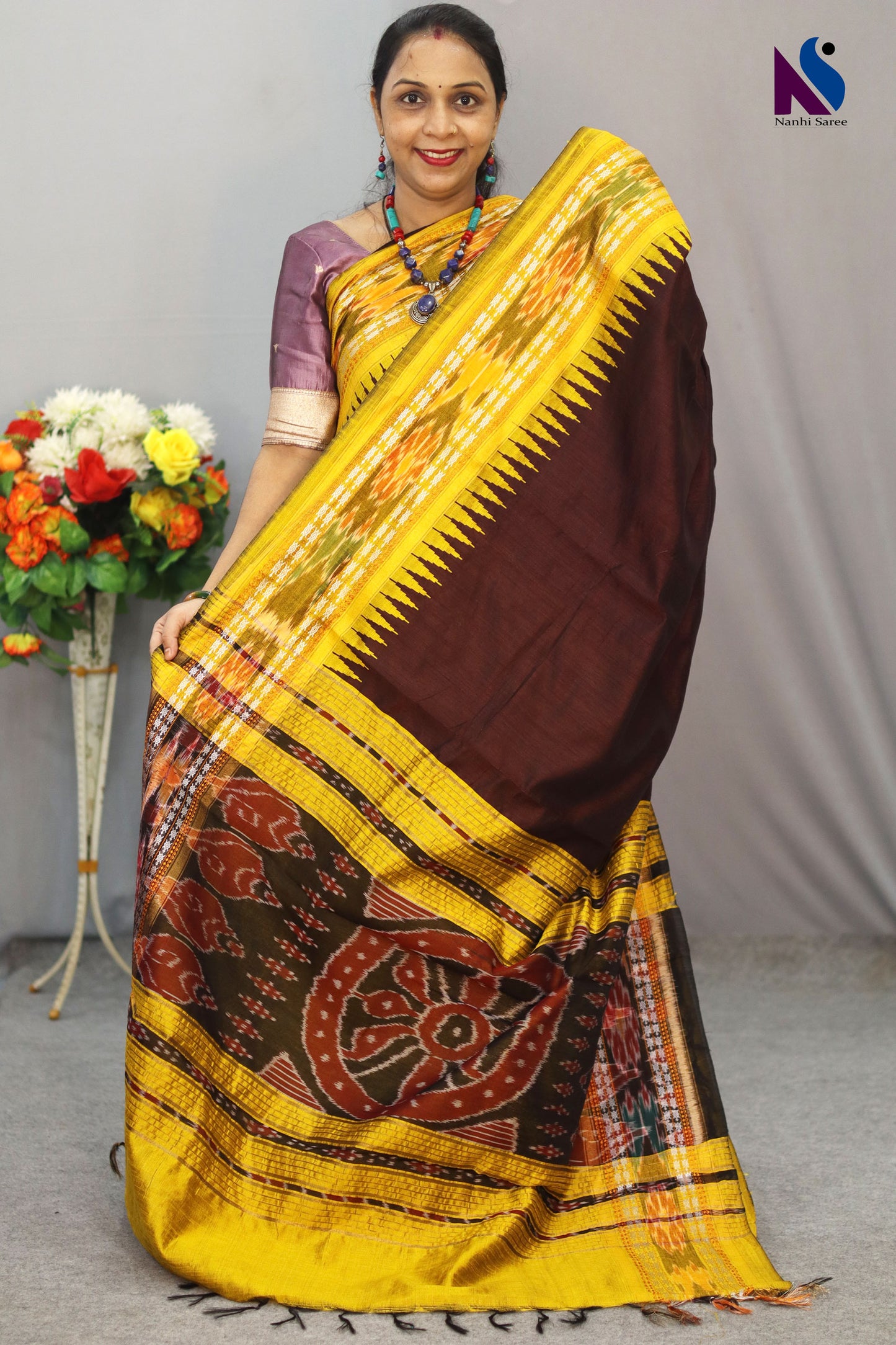 Beautiful Handloom flema silk Saree with Mustard sambalpuri Design  bidarma border
