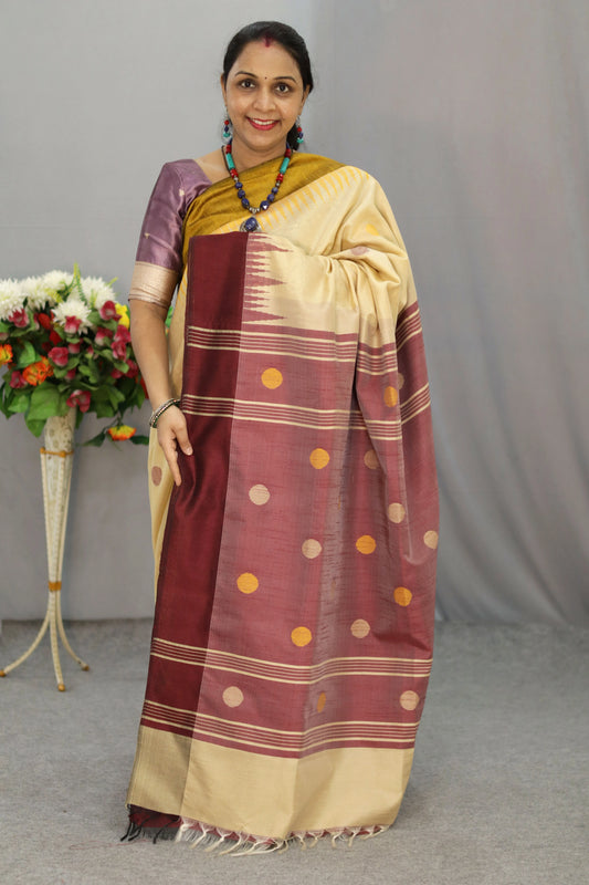 Handwoven Tussar Art Silk Saree | Elegant Natural Drape