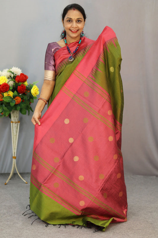 Elegant Mehendi Green Saree I Handwoven Ethnic Grace