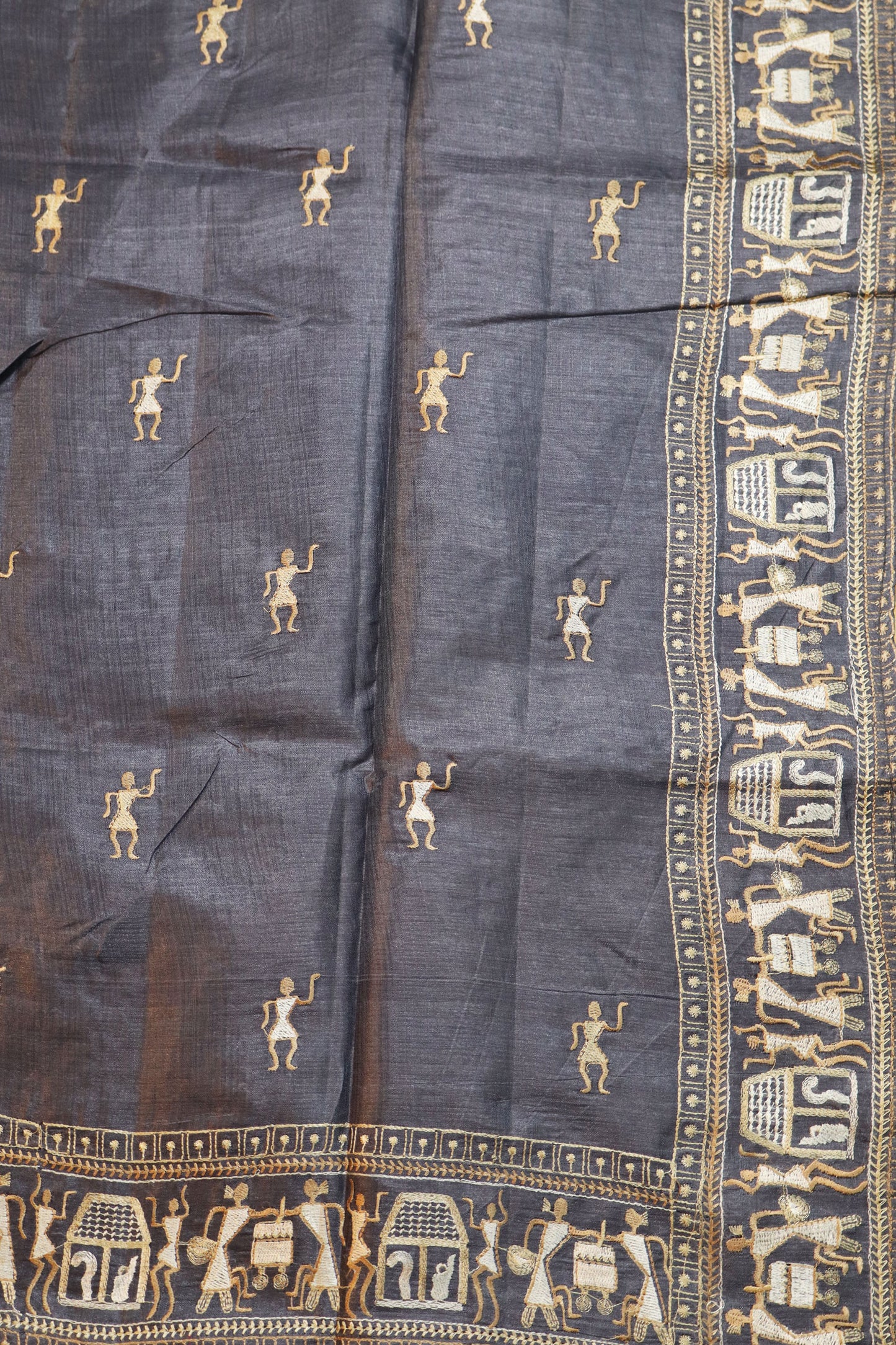 Luxury Handloom Crafted Grey Tussar Silk Saree Featuring Fine Embroidery Work