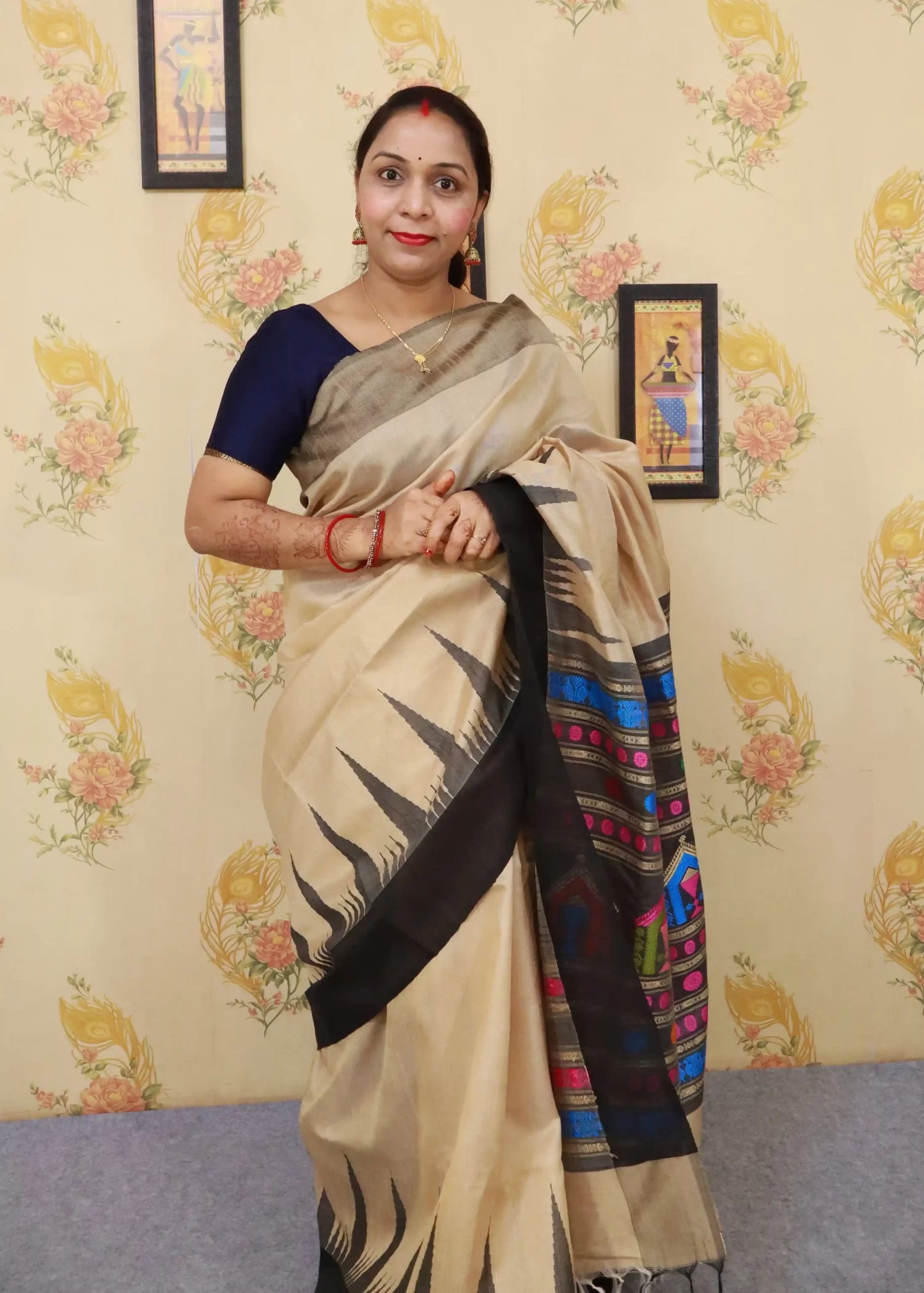 art slik tussar colour temple design saree
