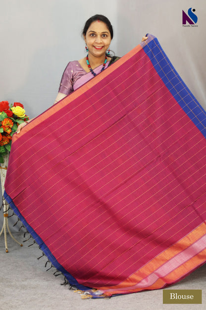 Fine buta detailing brings charm to this blue color handloom saree