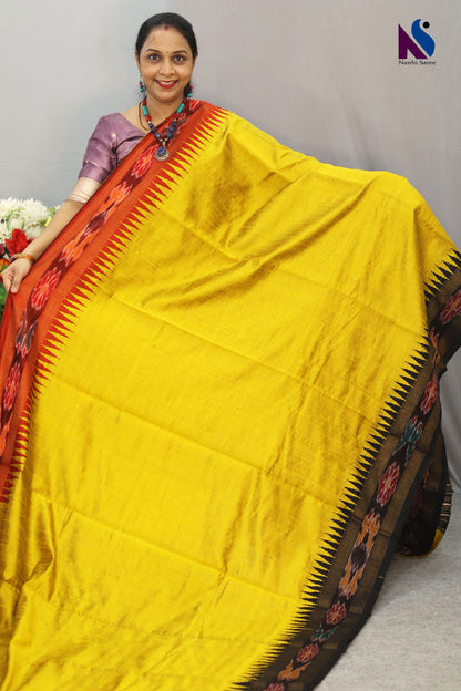 Traditional Handloom flema silk Saree with Mustard yellow pochampalli pallu ekkat Border