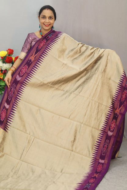 Handwoven Flema Silk Saree tussar colour Ikkat Charm.
