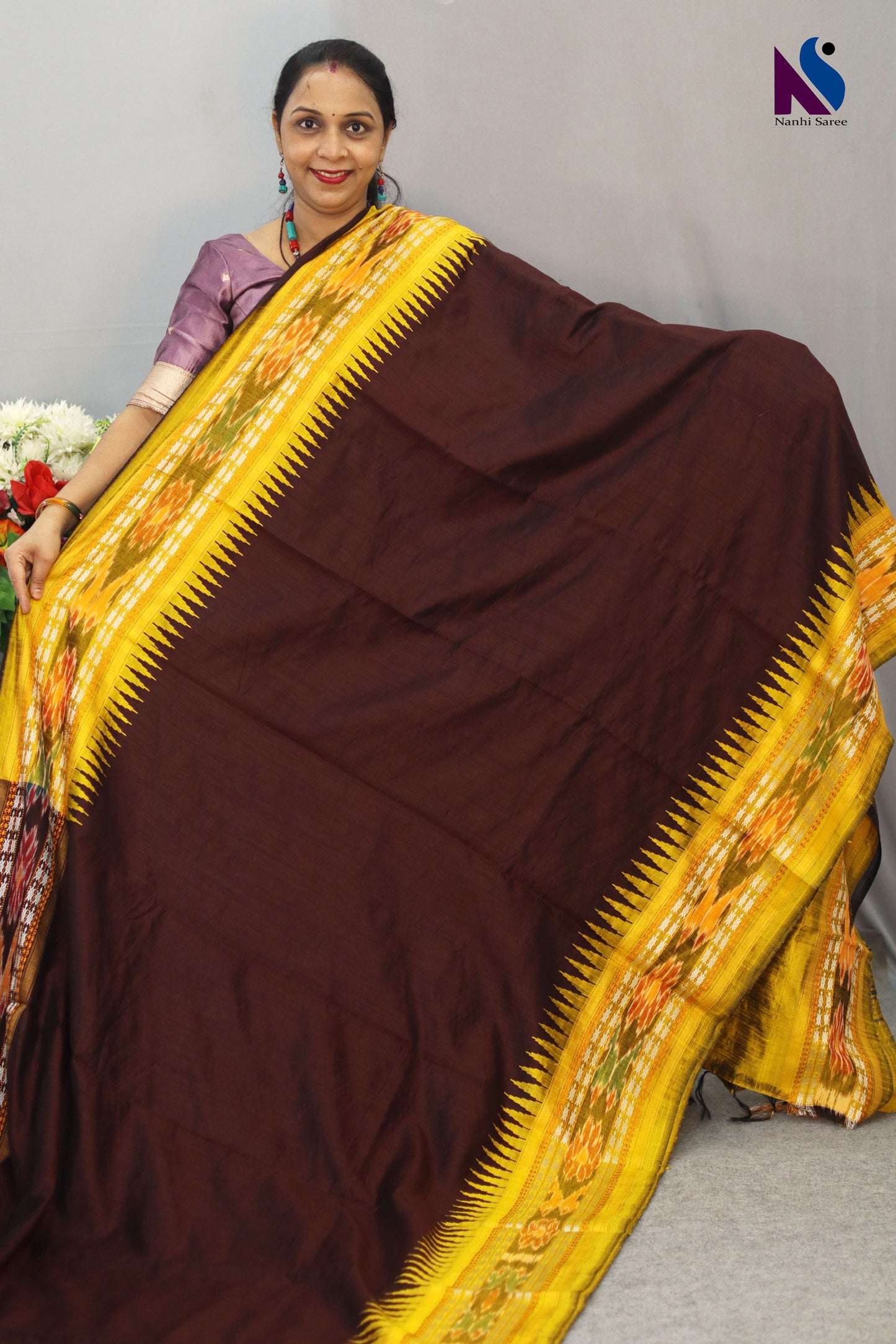 Beautiful Handloom flema silk Saree with Mustard sambalpuri Design  bidarma border