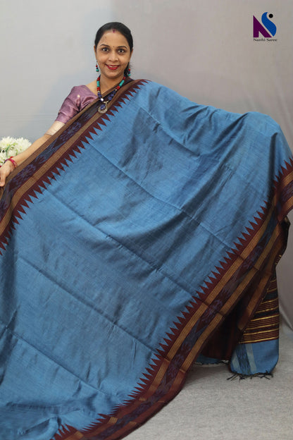 Premium Handloom flema silk Saree with Maroon Pochampalli Design ekkat border