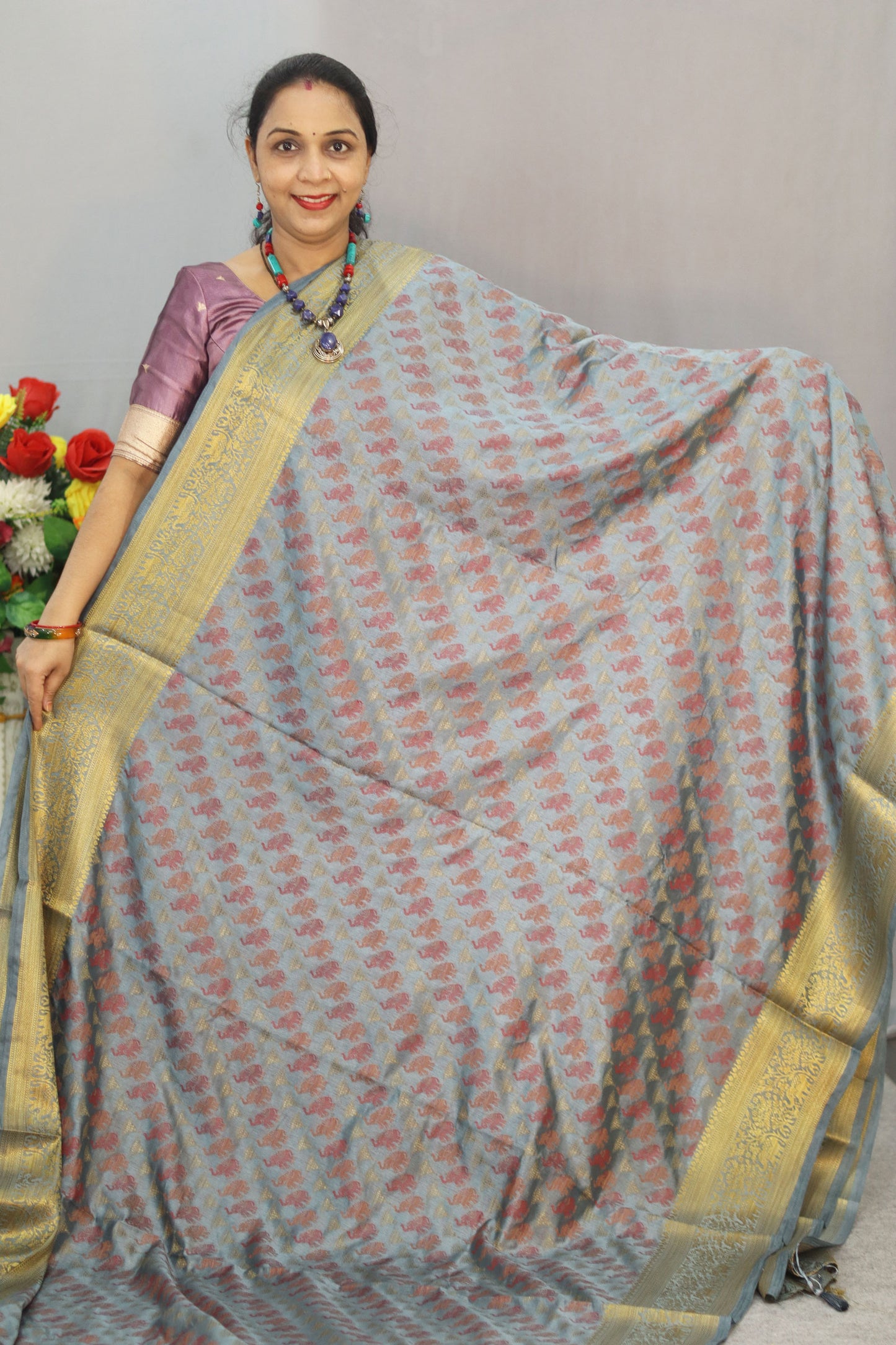 Beautiful Light Grey Powerloom  soft Saree with Classic Weaving