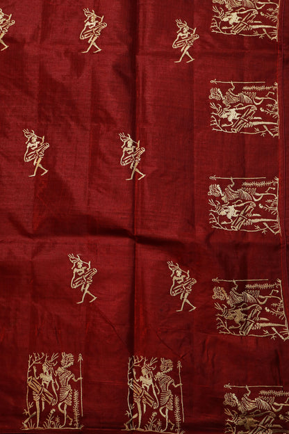 Traditional Handloom Wine Red Tussar Silk Saree Offering Luxury And All Day Comfort