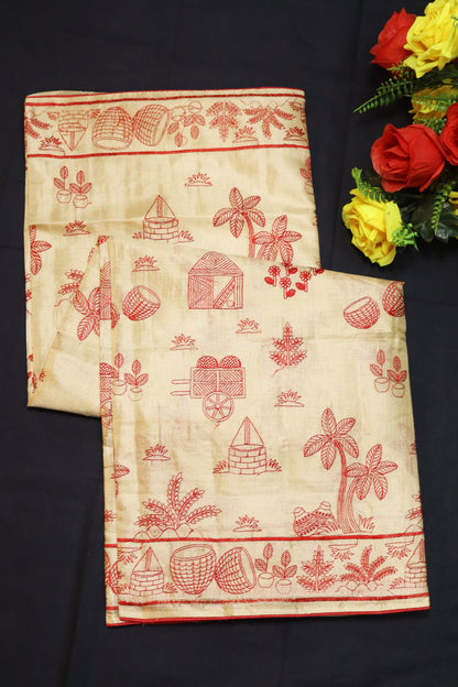 Handwoven Natural Tussar Silk Saree Featuring Fine Embroidery And Authentic Texture