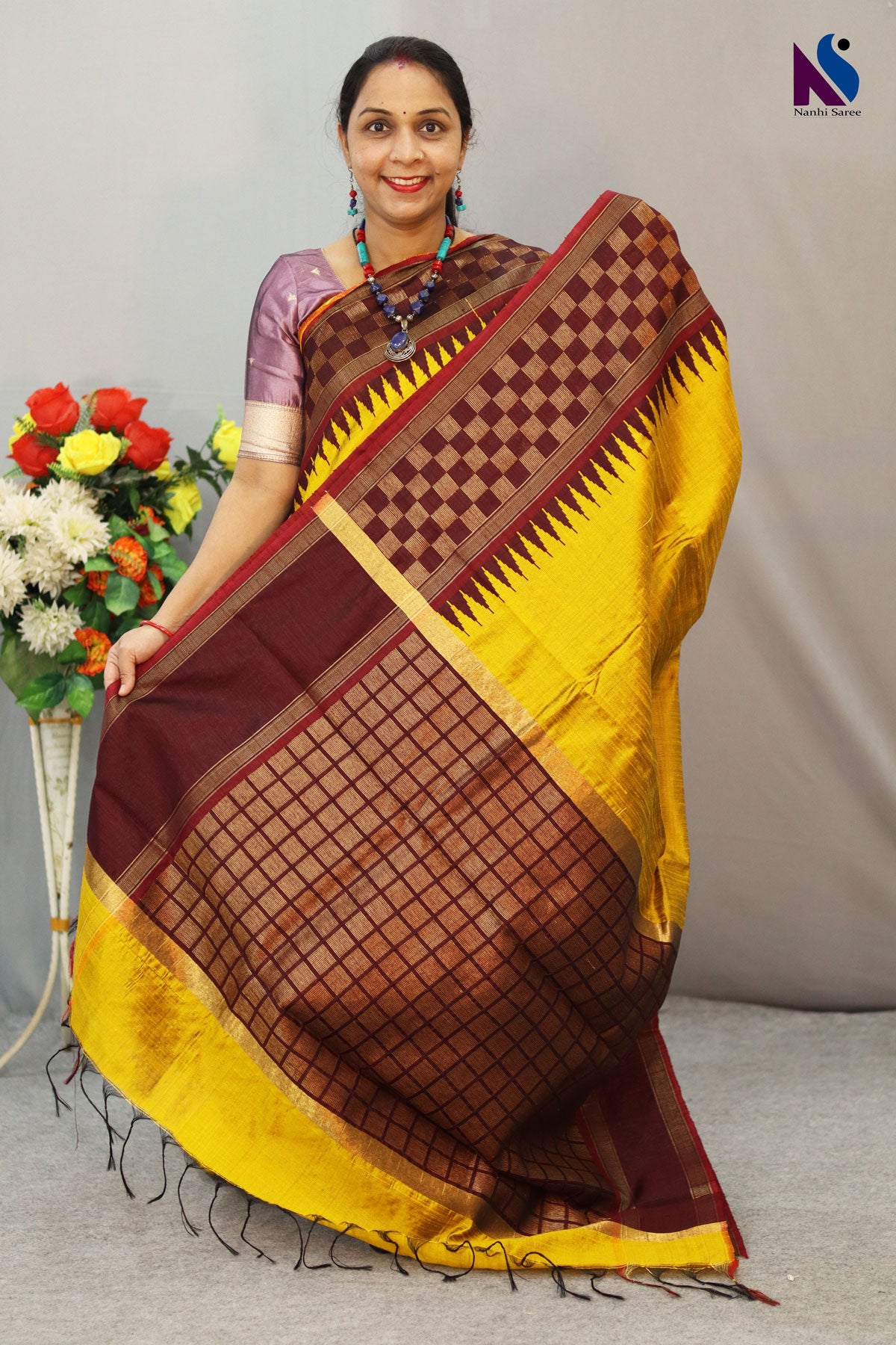 Radiant Yellow Handloom Flema Silk Saree Featuring Stylish  Pattern