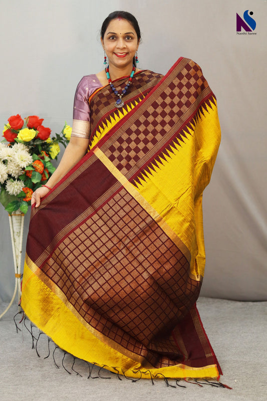 Radiant Yellow Handloom Flema Silk Saree Featuring Stylish  Pattern