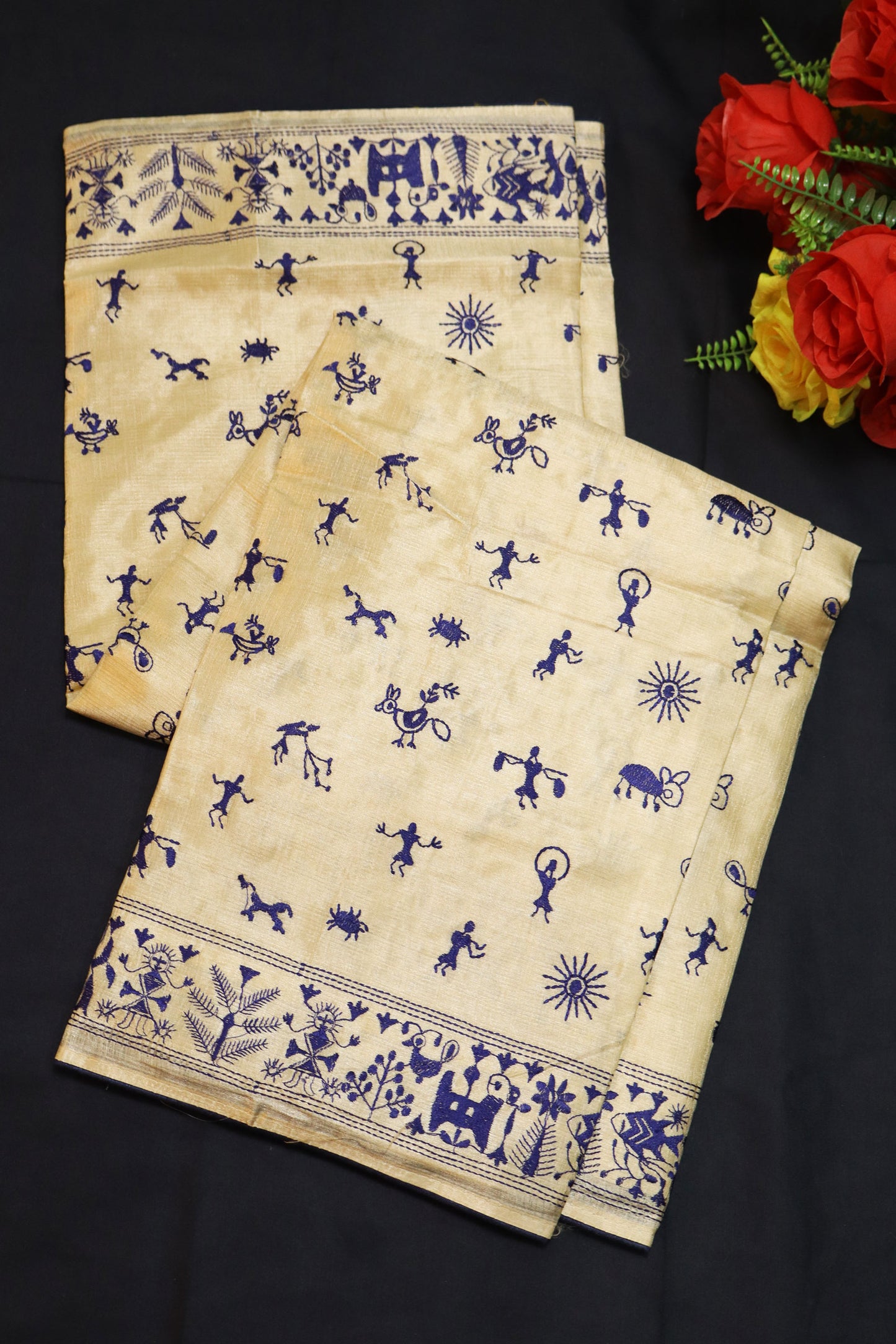 Earthy Tone Tussar Silk Saree Created With Traditional Handloom Embroidery Work