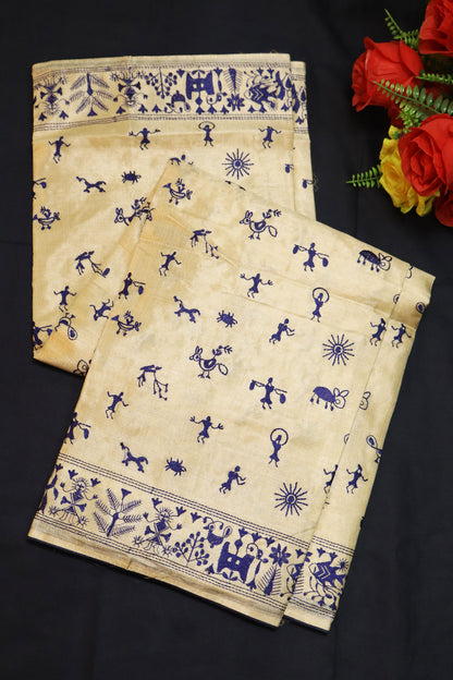 Earthy Tone Tussar Silk Saree Created With Traditional Handloom Embroidery Work