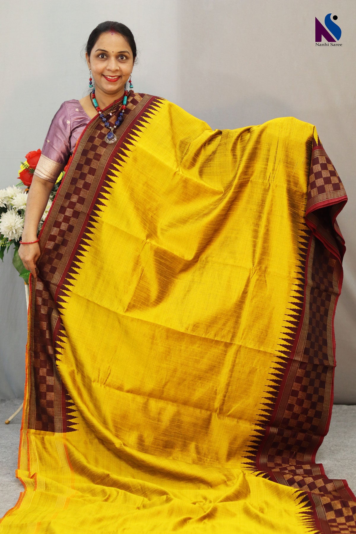 Radiant Yellow Handloom Flema Silk Saree Featuring Stylish  Pattern