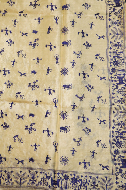 Earthy Tone Tussar Silk Saree Created With Traditional Handloom Embroidery Work