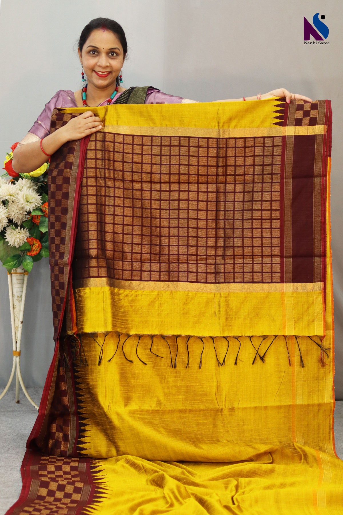 Radiant Yellow Handloom Flema Silk Saree Featuring Stylish  Pattern