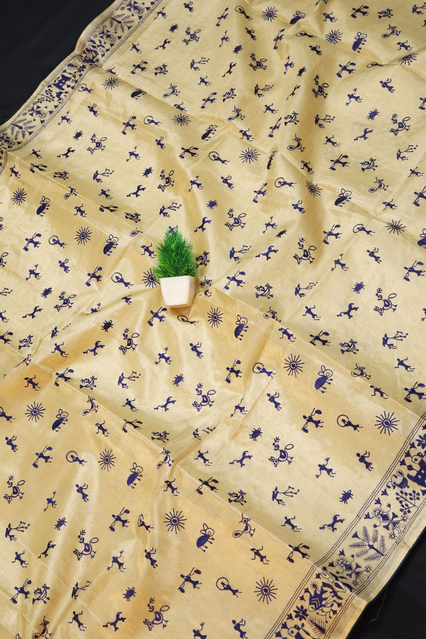 Earthy Tone Tussar Silk Saree Created With Traditional Handloom Embroidery Work