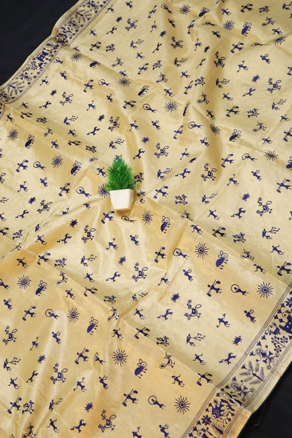 Earthy Tone Tussar Silk Saree Created With Traditional Handloom Embroidery Work