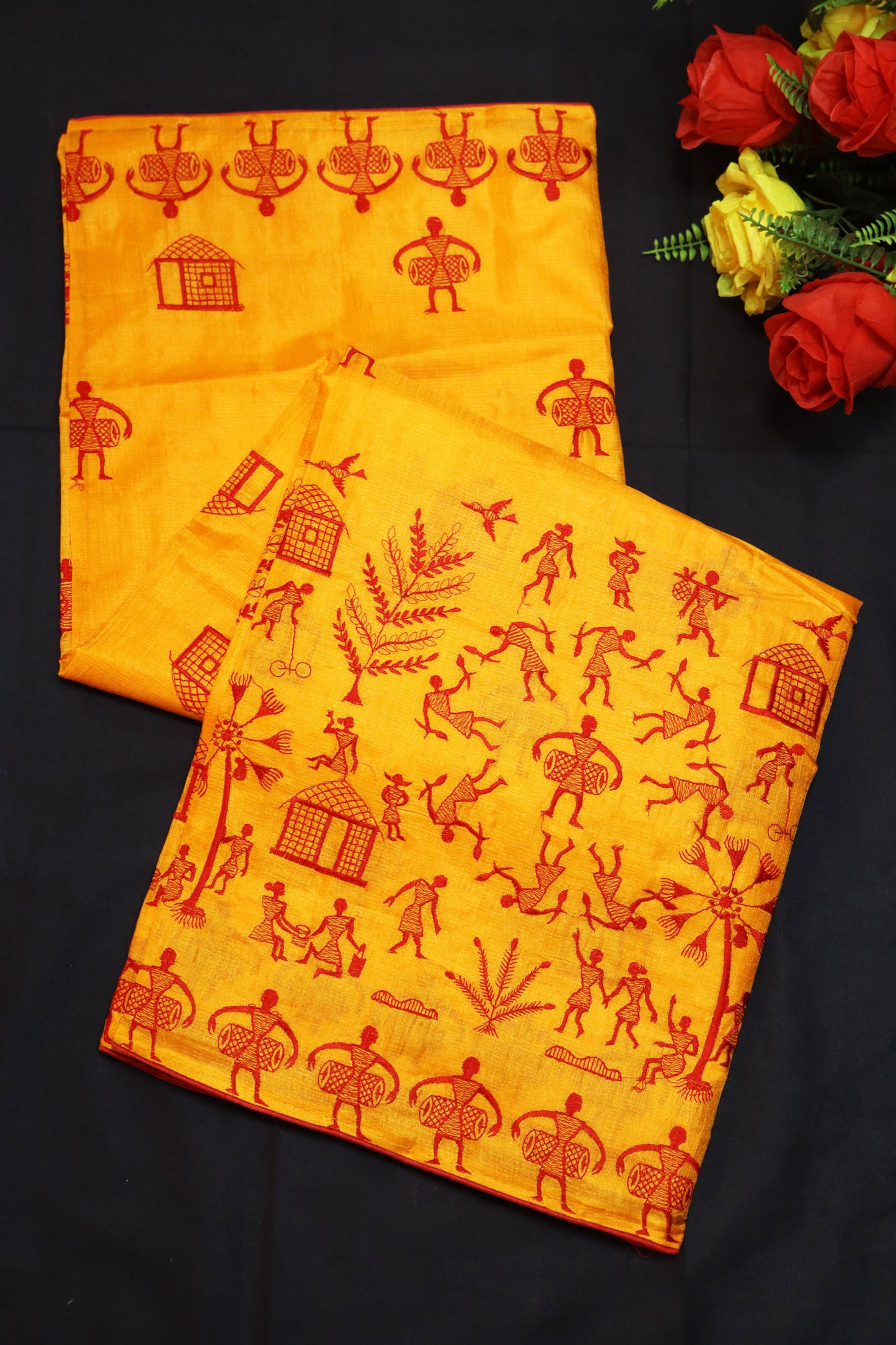 Heritage Inspired Yellow Tussar Silk Saree With Natural Finish And Fine Embroidery