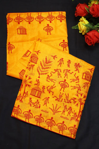 Heritage Inspired Yellow Tussar Silk Saree With Natural Finish And Fine Embroidery