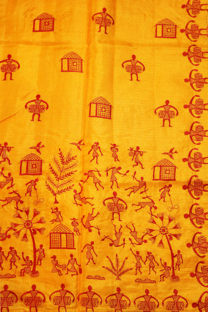 Heritage Inspired Yellow Tussar Silk Saree With Natural Finish And Fine Embroidery