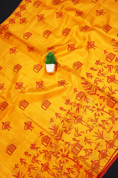 Heritage Inspired Yellow Tussar Silk Saree With Natural Finish And Fine Embroidery