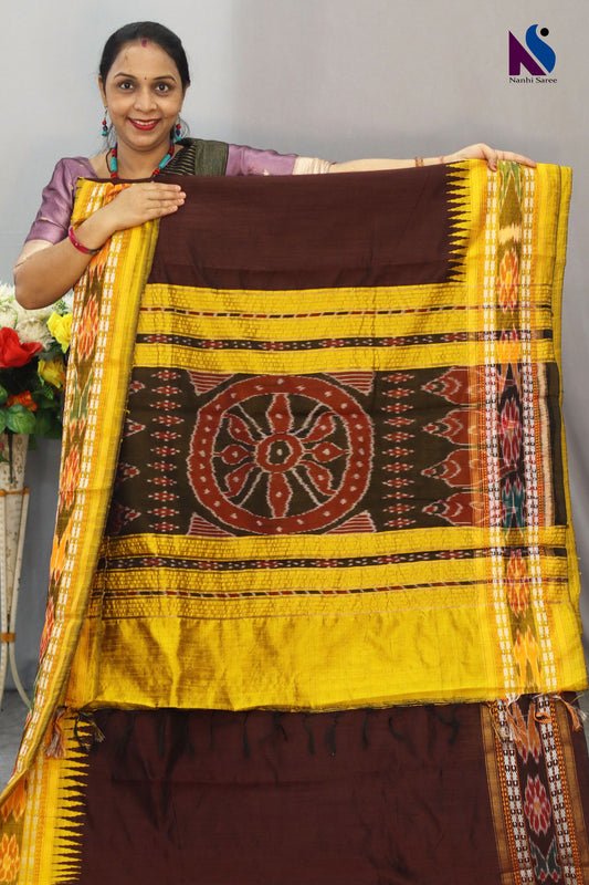 Beautiful Handloom flema silk Saree with Mustard sambalpuri Design  bidarma border