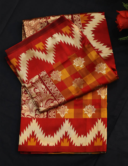 Classic Red–Golden Saree ✨ Heavy Rich Design