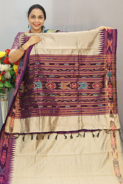 Handwoven Flema Silk Saree tussar colour Ikkat Charm.