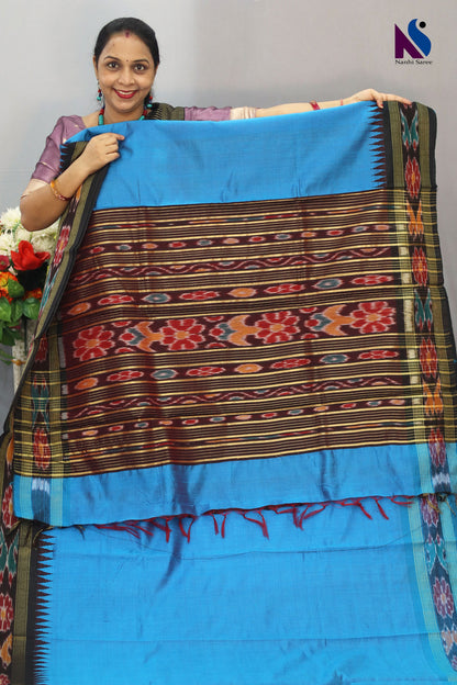 Charming Handloom flema silk Saree with Turquoise Colour Pochampalli Design ekkat border